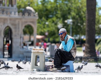 Izmir Turkey
July 2022
Old Uncle Wearing Blue Shirt And Blue Glasses