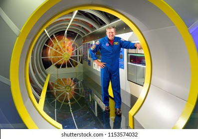 IZMIR, TURKEY - July 7, 2015: NASA  Astronaut Mike Foreman, Veteran Of Five Spacewalks, Appears Inside A Model Of An International Space Station Module During A Special Media Day At Space Camp Turkey.