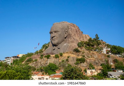 Izmir - Turkey, May 28, 2021 -  Ataturk relief - Ataturk sculpture. This relief is the most biggest in Turkiye and it's 10th in the World(42 m and 8000 m2).