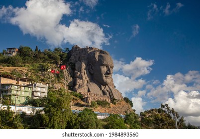 Izmir - Turkey, May 28, 2021 - Ataturk relief - Ataturk sculpture. This relief is the most biggest in Turkiye and it's 10th in the World(42 m and 8000 m2).