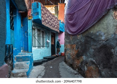 Izmir, Turkey, November 11, 2021: Basmane Is One Of The Oldest Districts That Still Preserves Its History With Its Narrow Streets And Neighborhood Culture. Popular Destination For Street Photography.