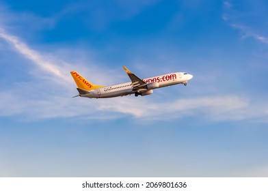 Izmir, Turkey - October 13 2012:  Pegasus Airlines is a Turkish low-cost airline,with bases at several Turkish airports. Boeing 737 - 82R,
