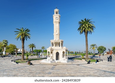 Izmir, Turkey - October 26, 2021: Scenic view of Izmir Clock Tower in the middle of Konak Square. The tower is the landmark of the port city. - Powered by Shutterstock