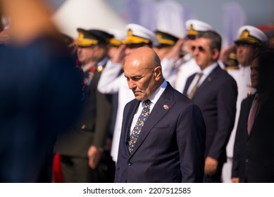 Izmir, Turkey - September 9, 2022: Mayor Of Izmir Tunç Soyer Stands In A Moment Of Silence On The Liberty Day Of Izmir At Republic Square Izmir Turkey.