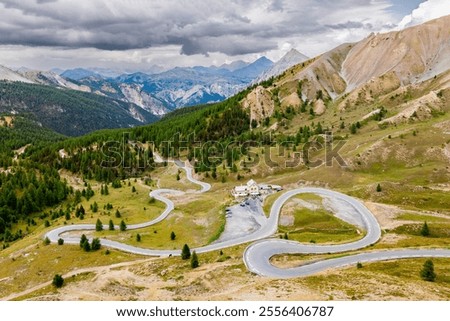 Similar – Image, Stock Photo Alpine panorama a path leads into the green nature past meadows and pastures. In the Allgäu the cows still graze on the pasture.