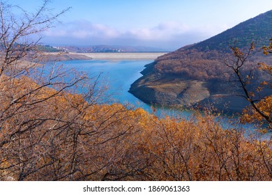 Izobilnoe Village, Alushta District, Crimea - December 2020: Izobilninskoe Reservoir