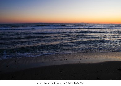 Izu Oshima At Sunset Seen From The Boso Peninsula