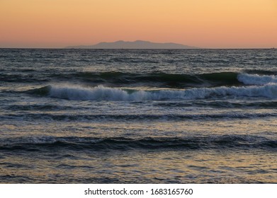 Izu Oshima At Sunset Seen From The Boso Peninsula