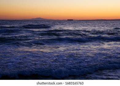 Izu Oshima At Sunset Seen From The Boso Peninsula