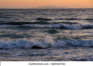 Izu Oshima At Sunset Seen From The Boso Peninsula