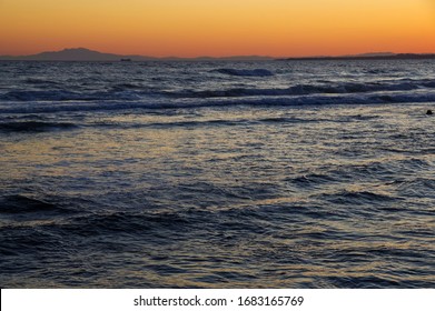 Izu Oshima At Sunset Seen From The Boso Peninsula