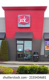 Jack In The Box Store Front And Logo, Jack In The Box Is A Popular Fast Food Restaurant In America.