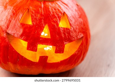 Jack o' lantern glowing from inside celebrating Halloween tradition
