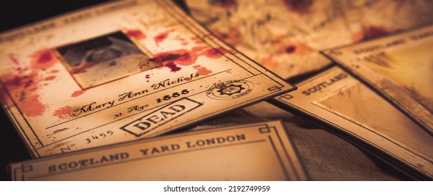 Jack The Ripper Victims, London Scotland Yard, 1888. The Killer Murdered 12 Women. Pictures With Blood - A Dark Crime From The Victorian Time.