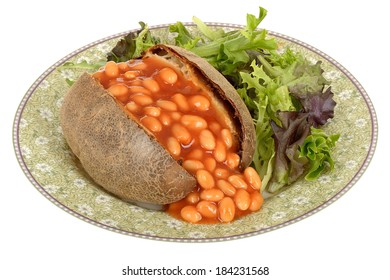 Jacket Potato Baked Beans And A Healthy Green Leaf Salad