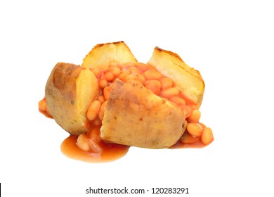 Jacket Potato With Baked Beans Isolated On White Background