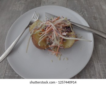 Jacket Potato Stuffed With Cheese And Coleslaw