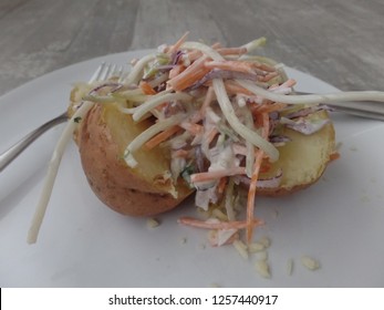 Jacket Potato Stuffed With Cheese And Coleslaw