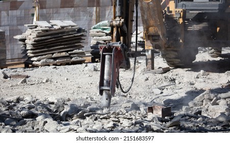 Jackhammer Machine Breaks Concrete City Stock Photo 2151683597 ...