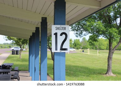 Jackson County, Missouri / USA - May 15 2019: Sign For Shelter 12 At Longview Lake