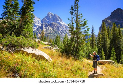 Jackson Hole, Wyoming / USA - 09/01/2018:  Hiking Along The Cascade Canyon