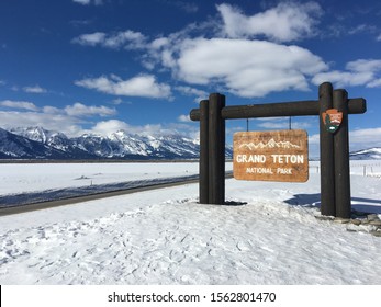 Jackson Hole, Wyoming/ USA - March 25th 2019: Teton National park sign