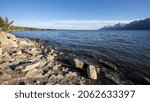 Jackson Lake Overlook in Grand Teton National Park during summer Wyoming. Ranger Peak and Mount Moran.