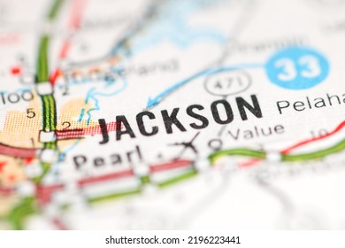 Jackson. Mississippi. USA On A Geography Map