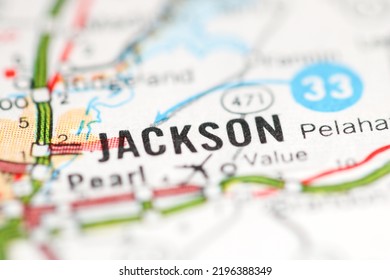 Jackson. Mississippi. USA On A Geography Map