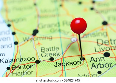 Jackson Pinned On A Map Of Michigan, USA
