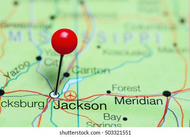 Jackson Pinned On A Map Of Mississippi, USA
