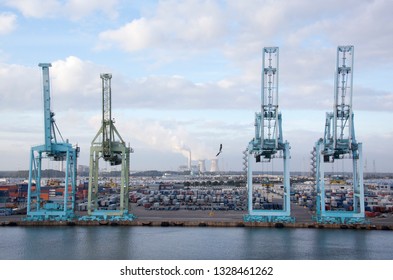 Jacksonville City Port Cranes By St. John's River (Florida).