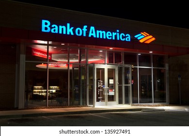 JACKSONVILLE, FL - MAR 30: A Bank of America branch bank at night located in Jacksonville, Florida on March 30, 2013. Bank of America is the second largest bank holding company in the US by assets.