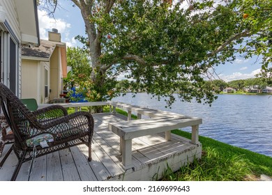 Jacksonville, FL USA - June 20 2022: Backyard Of A Nice Vacation Rental Home With A Lake View