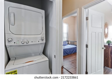 Jacksonville, FL USA - June 27 2022: Stackable Washer And Dryer In A Vacation Rental