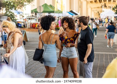 Jacksonville, Florida United States -  Saturday May 1, 2021: Riverside Art Market Event Hosted Many Local Artists, Farms And Businesses. Families And Young People Gather Under The Fuller Warren Bridge