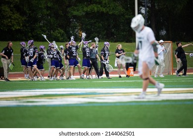 Jacksonville, Florida USA. April 2nd 2022. High Point University Men's Lacrosse Players Celebrate After A Score At A Game Vs Jacksonville University