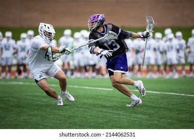 Jacksonville, Florida USA. April 2nd 2022. High Point University Men's Lacrosse Attacker Jack Vanoverbeke (right) At A Game Vs Jacksonville University