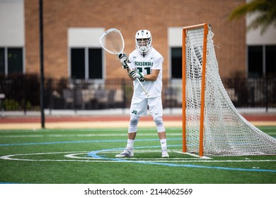 Jacksonville, Florida USA. April 2nd 2022. Jacksonville University Men's Lacrosse Goalie Luke Millican At A Game Vs High Point University 