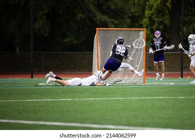 Jacksonville, Florida USA. April 2nd 2022. High Point University Men's Lacrosse Attacker Asher Nolting Scoring A Goal At A Game Vs Jacksonville University