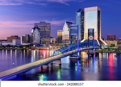 Jacksonville, Florida, USA City Skyline On St. Johns River.