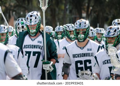 Jacksonville, Florida USA. February 23rd 2019. Jacksonville University Lacrosse Players.