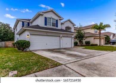 Jacksonville, Florida / USA - February 26 2020: Large House With A Three Car Garage