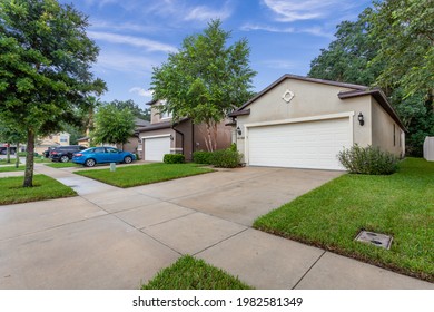 Jacksonville, Florida USA - May 30 2021: Large House With Two Car Garage