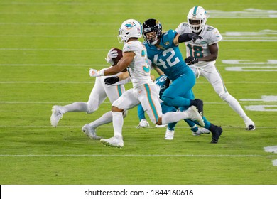 Jacksonville, Florida USA September 24, 2020 Jacksonville Jaguars Vs Miami Dolphins Andrew Wingard Myles Gaskin