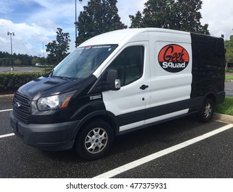 JACKSONVILLE, FL-SEPTEMBER 2, 2016:  New Geek Squad Delivery Truck In Parking Lot.