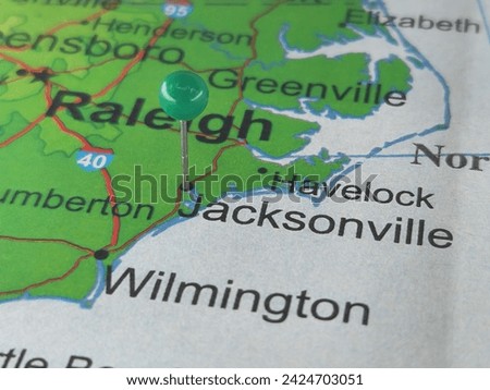 Jacksonville, North Carolina marked by a green map tack. The City of Jacksonville is located in Onslow County, NC.