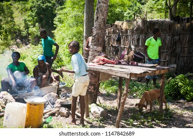 Jacmel / Haiti - May 29 2015: Local Family Outside