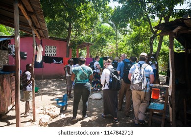 Jacmel / Haiti - May 29 2015: Walking through town Local homes