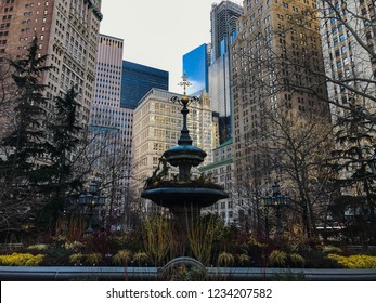 Jacob Wrey Mould Fountain In Downtown Manhattan, New York In Autumn